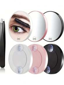 50x Suction Cup Magnifying Makeup Mirror, 3.5 Inch, Black | Portable Magnifying Makeup Mirror, Suitable For Bathroom, Bedroom, Office, Can Be Used For Blackhead Removal, Eyeliner Application, Travel Mirror With Magnification Function, Comes With Tweezers - Multiple Colors - View 7