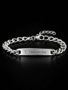 diffone Fashion Stainless Steel Link Chain Bracelet Letter Mountain/Waves/Cross For Men Armband Jewelry - Silver - View 1