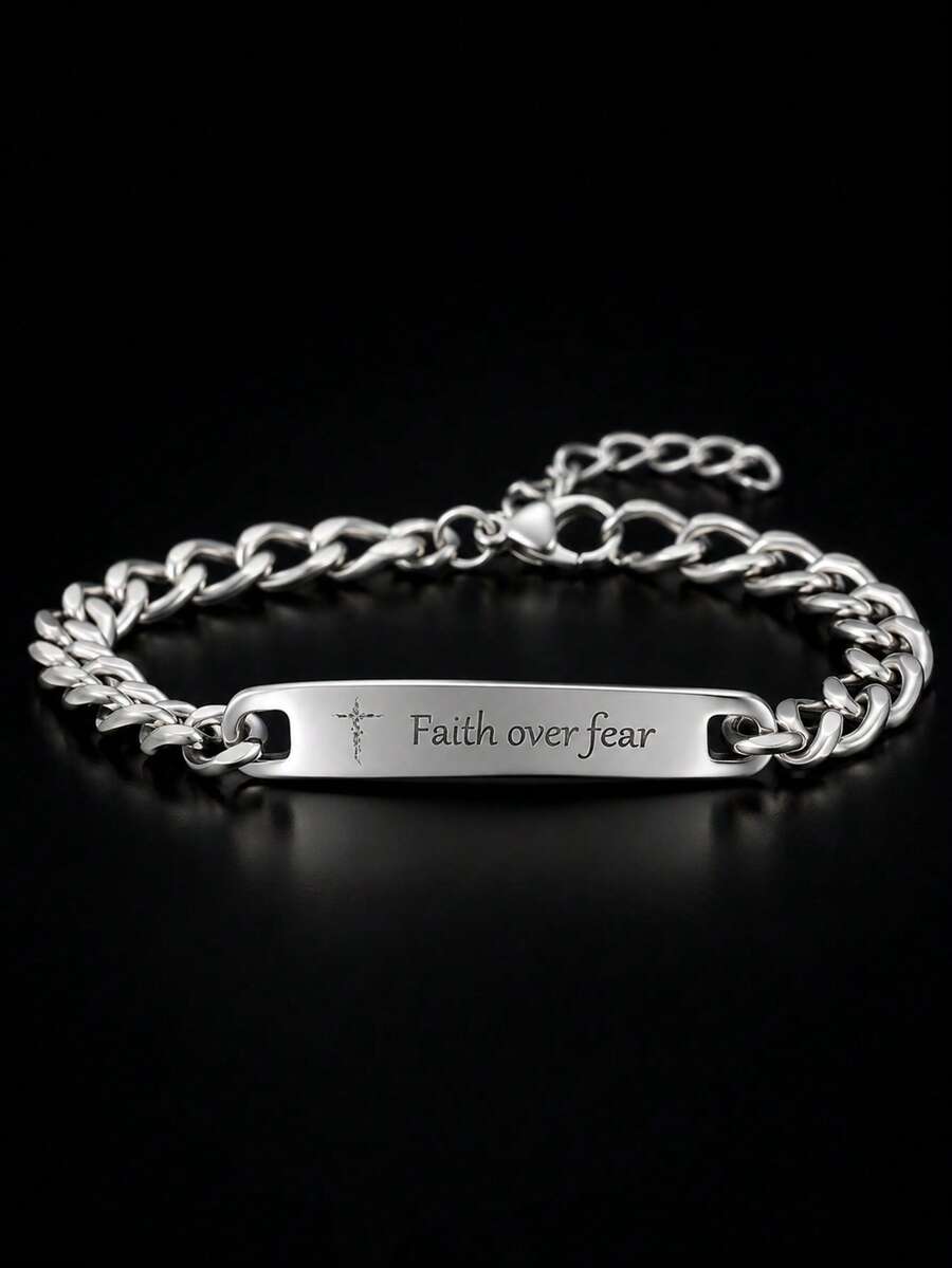diffone Fashion Stainless Steel Link Chain Bracelet Letter Mountain/Waves/Cross For Men Armband Jewelry - Silver - View 1