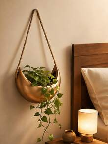 1pc Crescent Moon Hanging Planter With Rope, Moon Shaped Wall Hanging Plant Pot For Succulents & Trailing Plants, Boho Indoor Plant Holder, Home Decor For Living Room Bedroom Balcony - A - View 9