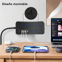 Multicontacto Usb Extension Electrica 8 Tomas 4 Puertos Usb Tipo C Multi Contacto Extensiones Electricas Cable 2m Con Proteccion Contra Sobrecarga Para Hogar Oficina Escritorio Negro - Negro - Ver 4