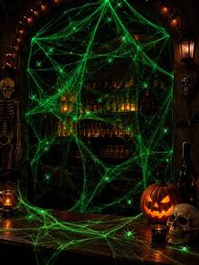 Halloween Fluorescent Spider Web Decoration: Stretchable Artificial Spider Web And Fluorescent Spider, Suitable For Indoor And Outdoor Use, Including Entrance, Porch, Patio, Garden, Lawn And Halloween Party - Multicolor - View 2