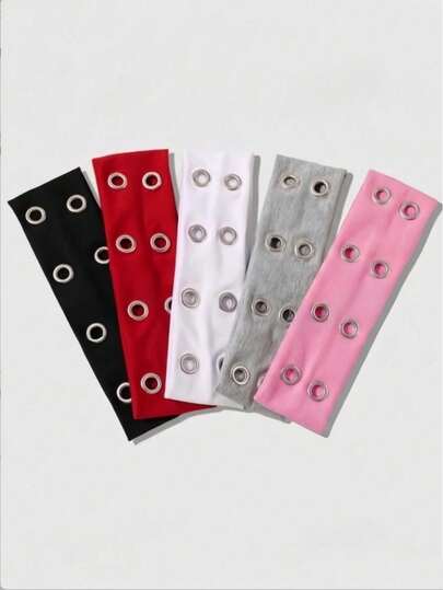 5-Piece Y2K Punk Style Metal Eyelet Decorated Wide Headband Set, Solid Color Metal Buckle Decorated Elastic Hair Ties, Women's Summer Hair Accessories