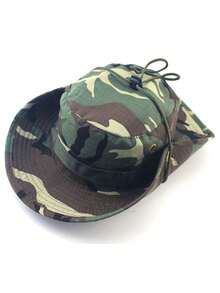 1pc New Men's Solid Color Outdoor Wide Brim Sun Hat Fisherman Hat With Windproof Rope, Cycling Hiking Sun Protection Hat, Unisex Couple Bucket Hat - Multicolor - View 2