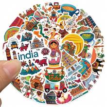 50Pcs Funny India Travel Stickers Aesthetics Scrapbook Stickers Pack India Souvenir Graffiti Stickers World Travel Stickers Vinyl Waterproof Stickers For Water Bottle,Computer,Laptop,Phone,Luggage,Notebook,Fridge - Multicolor - View 9