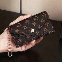 1pc Watercolor Floral Print With Metal Chain Decoration PU Leather Multi-Slot Card Holder Snap Closure Fresh Artistic Style Card Wallet - Multicolor - View 6