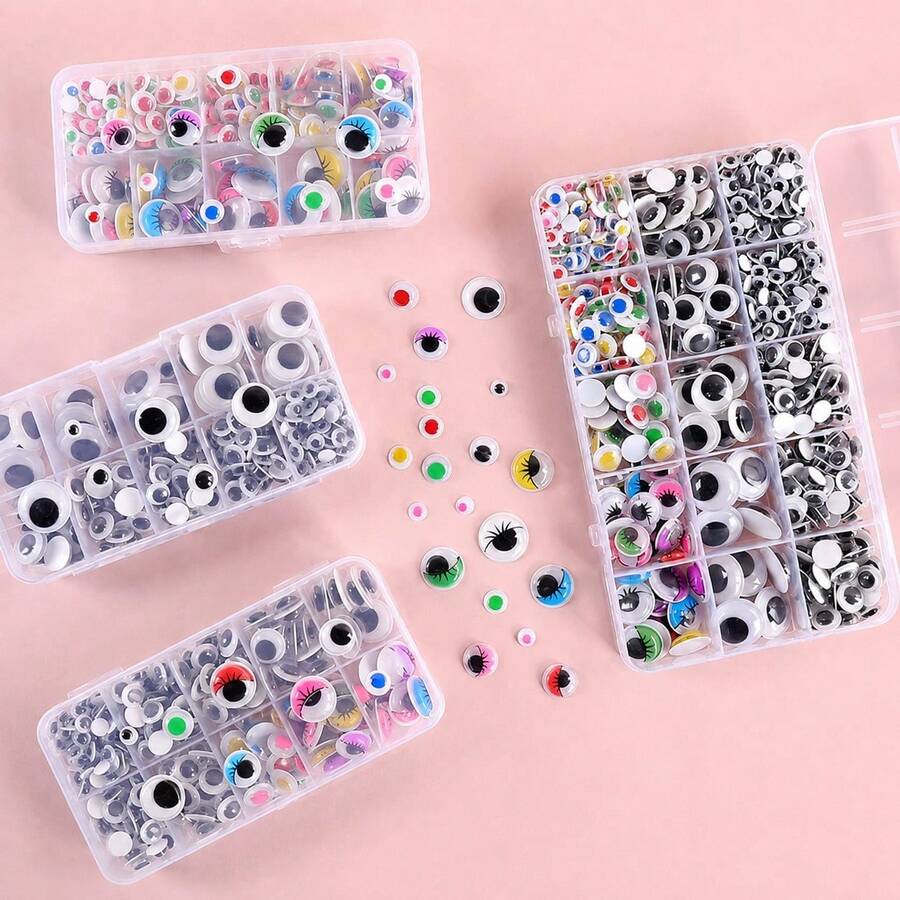 60-750pcs 4mm-18mm Googly Eyes Sticker Self Adhesive Set For Scrapbooking And Crafts, Mixed Sizes And Colors Plastic Sticker Eyes For Photography Scenes And Still Life Styling, Professional Design, Props, Art Projects And Creative Decorations - A - View 1