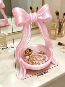 Cute Bow Jewelry Tray, Shiny Pearl Texture Ring & Earring Storage Dish, Bathroom Vanity Aesthetic Decor Organizer Box - Multicolor - View 9