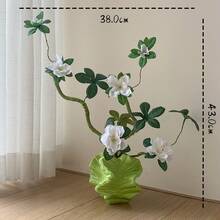 Creative Artificial Floral Arrangement Set, Asymmetrical Pleated Flower Pot With Artificial Flowers, Zen-Style Potted Plant Decor For Living Room, Entryway, Tabletop Home Decoration - Multicolor - View 7