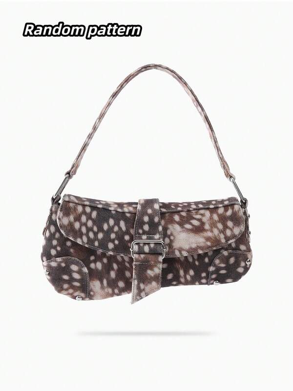 Tas Bahu Wanita Motif Rusa Y2K Motif Leopard dan Bunga, Tas Hobo Fashion dengan Gesper, Cocok untuk Kencan Sehari-hari dan Jalan-jalan.