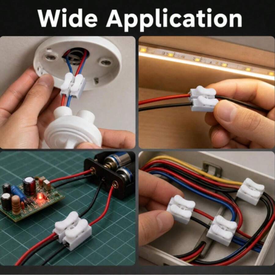 100pcs Multi-Specification Optional, Quick Terminal Connector, Push-In Connector, 2-Pin Flame Retardant LED Light Connector, CH-2 Quick Wiring Terminal 2-Position Press-Type Wire Clamp Terminal Light Fixture Self-Locking Terminal Wiring Connector Wiring Tool