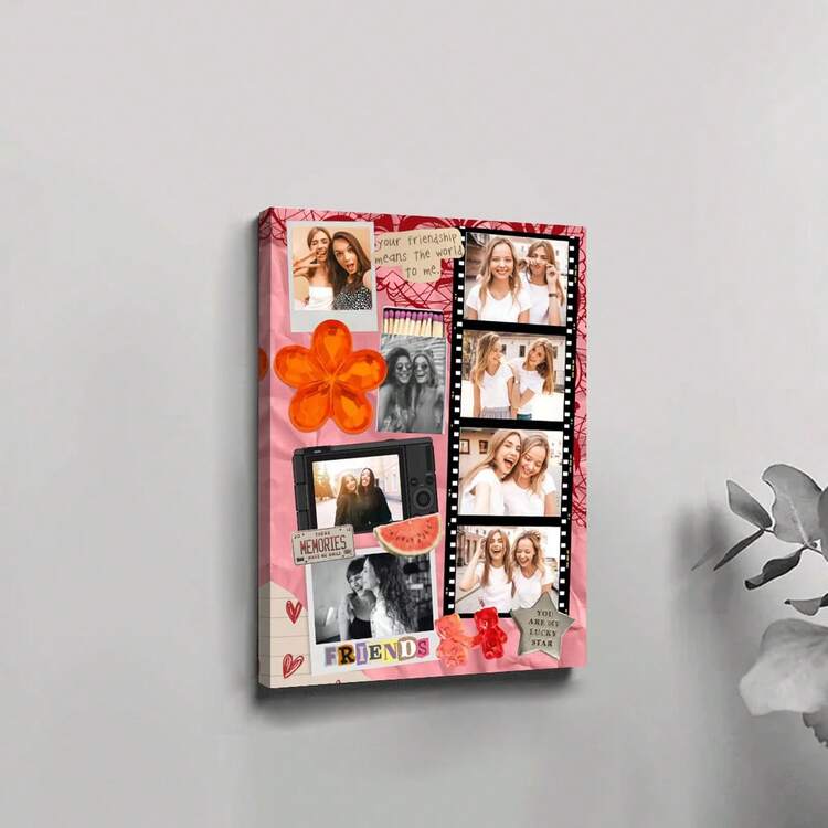 1pc Best Friend Photo Collage Custom Poster, Personalized Bestie Gift Pictures Custom Photo, Friendship Customized Wall Art, Editable Canva Template, Birthday Gift, Customizable Things, Room Decor, Optional Frame - Multicolor - View 9