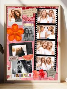 1pc Best Friend Photo Collage Custom Poster, Personalized Bestie Gift Pictures Custom Photo, Friendship Customized Wall Art, Editable Canva Template, Birthday Gift, Customizable Things, Room Decor, Optional Frame - Multicolor - View 11