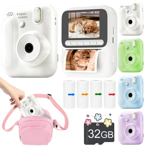 Instant Print Camera, Instant Photo Camera, Digital Camera With Instant Photo Printing Function, 8x Optical Zoom, 2 Printing Modes And 3 Printing Densities, 1080P HD Video, Built-In Flash, Portable And Easy To Use, Perfect Gift For Holidays And Special Occasions (Christmas, Birthday, New Year).