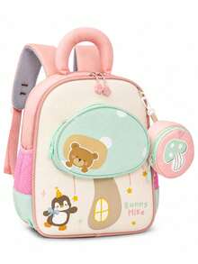 Nueva mochila estilo universitario ligera cómoda linda con bloques de color y dibujos animados bolso de hombro para estudiantes simple versátil mochila de campus - Verde claro - Ver 4