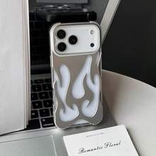 1PC Fashionable New Hollow Flame Pattern Anti-Fall Electroplated Soft Case/Phone Case For IP18 18 Pro 18promax,Galax,Sam/15ProMax/16promax/16pro/14promax/14pro/13promax Phone Case - Silver - View 4