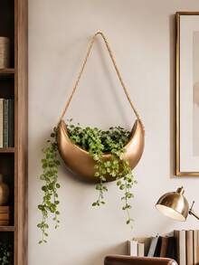 1pc Crescent Moon Hanging Planter With Rope, Moon Shaped Wall Hanging Plant Pot For Succulents & Trailing Plants, Boho Indoor Plant Holder, Home Decor For Living Room Bedroom Balcony - A - View 4