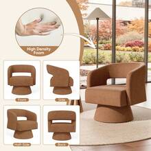Nalupatio Swivel Barrel Accent Chair,Oversized Upholstered Round Swivel Chair With Wooden Base,Modern Luxury 360 Degree Swivel Vanity Chair For Bedroom Office Living Room,Brown-Chenille - Brown-chenille - View 10