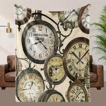 Vintage Clock Print Throw Blanket Rustic Country Cabin Ultrasoft Touch Blanket – Exotic Boho Aesthetic - Multicolor - View 3