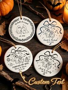 Personalized Ceramic Decor, Ceramic Hanging Ornament, Personalized Spooky Ghost 1st Anniversary Christmas Gift, Halloween Gothic Couple Engagement, Engagement Gift, Engagement Couple Customized Hanging Ornament, Wedding Gift - Multicolor - View 6