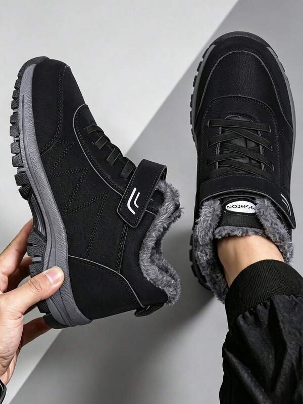 Men's Black High Top Snow Boots Winter Insulated Ankle Boots With Lace Up System Lightweight Sole Outdoor Hiking Shoes
