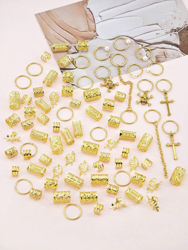 hezoruo 81pcs Dreadlock Hair Rings, Fashion Alloy Hair Accessories, Braiding Hair Accessories For Girls And Women - Gold - View 4