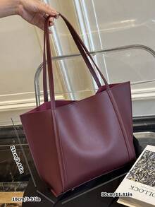 Burgundy Tote Bag For Women, Large Capacity Shoulder Bag, Vintage Textured Commuter Handbag - Burgundy Shoulder Bag - View 8