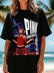 Oversized T-Shirt PinkPantheress Retro Poster Print, Soft Fabric For Concerts, Festivals, And Group Parties - Black - View 1