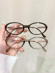 1 Pair Women's Fashion Retro Literary Office Style Cat Eye Non-Prescription Glasses, Embossed Temple Design - Multicolor - View 9