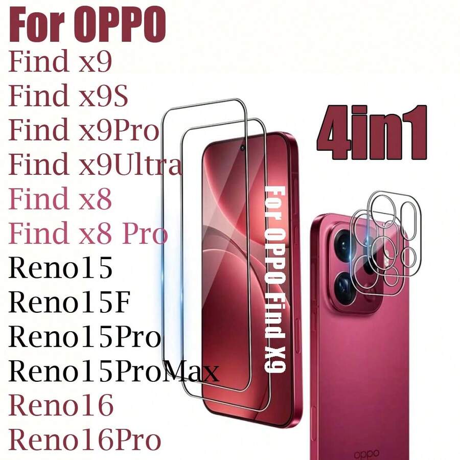 Compatible With OPPO Find X9 /X9S /X9 Pro/X9 Ultra / Find X8/ X8 Pro / Reno 15F /Reno 15/Reno 15 Pro /Reno15 Pro Max/RENO16 /REN0 16 F/Reno 16 PRO Tempered Glass Screen Protector, High Definition, Supports Fingerprint Unlock, Transparent Screen Protector, 3D High Definition Camera Lens Protector, Curved High Definition Transparent Tempered Glass Film - Clear - View 1