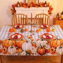 1pc Thanksgiving Autumn Pumpkin Print Rectangular Tablecloth, Suitable For Holidays, Parties, Birthdays, Dinner Parties, Restaurant Table Decor, Thanksgiving Home Autumn/Winter Decoration - A - View 4