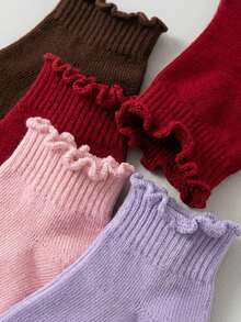 5/10/20 Pairs Random Solid Color Mid-Calf Socks, Girls Ruffle Socks, Soft Casual Multi-Color Socks, Autumn Socks, Halloween Socks, Teen Girls Back To School - Multicolor - View 4