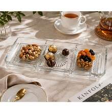3-Compartment Glass Serving Platter For Snacks And Sweets 33x13cm - View 2