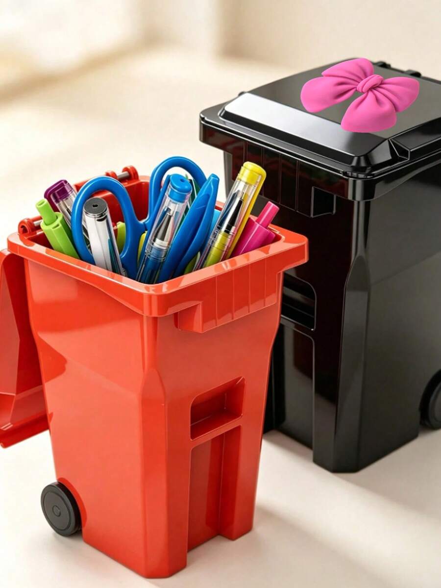 Trash Can Shaped Makeup Brush Storage,Fun Stationery Storage Box,Desktop Placement For Discarded Paper Strips And Notes,Office Workstation Corner Placement Decor,Suitable For Students,Office Workers,Teacher's Day,Birthday,Back To School Essential - Multicolor - View 1