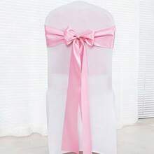 10pcs Pink Satin Chair Back Bow Ribbon, Suitable For Banquet, Hallway, Party, Bridal Shower, Restaurant, Birthday Party, Event, Dinner, Hotel Decoration And Other Occasions Wedding Chair Back Decoration (Bow Needs To Be Tied Manually) - Pink - View 6