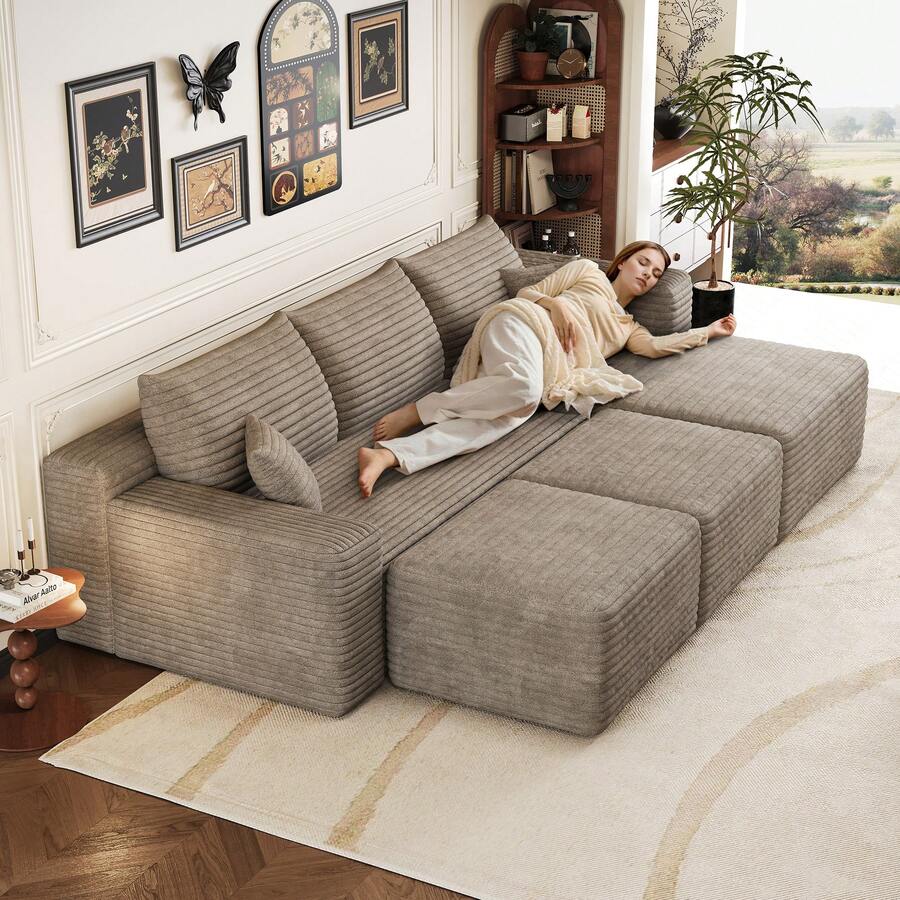 Sofa Camel 5 Seat Made Of Fabric For Living Room And Lounge - 駱駝色 5 座 - 查看 1