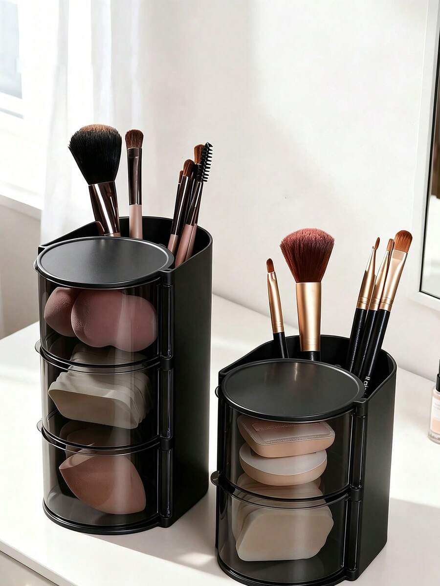 2pcs Multi-Functional Rotating Desktop Storage Box, Rotating Multi-Layer Transparent Hair Accessory Storage Box, Children's Room Rotating Desktop Storage Box, Hair Clip Storage Box, Multiple Hair Accessory Storage Box, Best Birthday Gift Makeup Brush Holder Makeup Organizer - Multicolor - View 1