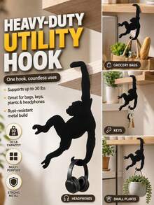 1/3/6pcs Monkey Banana Holder Hanging Rack, Monkey Shaped Banana Stand Hook, Heavy Duty Metal Banana Storage Rack, Fun Kitchen Hooks, Space Saving Countertop Organizer Accessory, Non-Contact Food - Multicolor - View 3