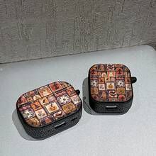 1pc Halloween Collage Block Print Earphone Case Pumpkin Ghost Black Cat Bat Full Coverage Soft Shell Compatible With AiPods1/2, Compatible With Airpods3, Compatible With Airpods4, Compatible With Airpodspro Shockproof Bluetooth Earphone Protective Cover - Black - View 3