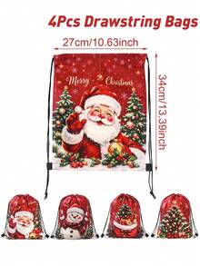 4件組聖誕禮物袋，紅色聖誕老人、聖誕樹、雪人與禮物圖案抽繩袋/小背包 (27*34cm)，聖誕裝飾、聖誕派對用品、2026聖誕家居裝飾、節日派對禮物包裝袋、節日裝飾、戶外背包、聖誕樹裝飾、平安夜家庭派對禮物裝飾、聖誕裝飾、聖誕新年禮物 - 聖誕老公公 - 查看 8