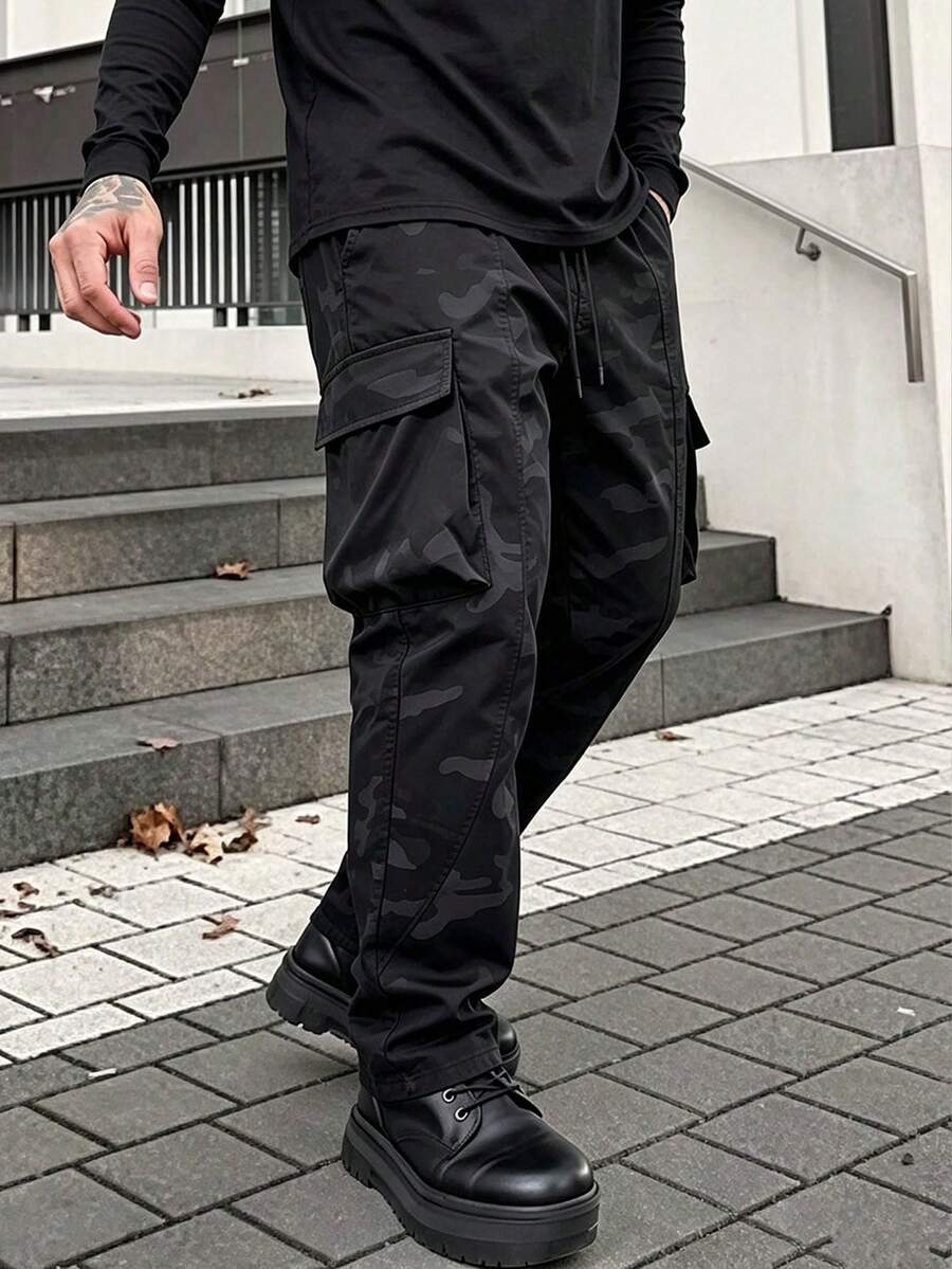 Men's Lightweight Casual Fashion Long Pants Outdoor Sports Multi-Pocket Cargo Pants - Black - View 1