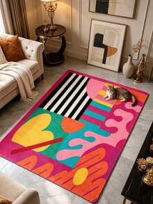 1pc Pink Modern Art Living Room Rug, Autumn/Winter Carpet, Living Room Area Rug, Small Area Rug, Home Decor, Large Living Room Carpet, Room Decoration, Washable Rug - Multicolor - View 2