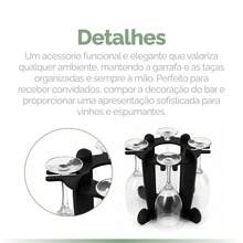 Adega de Vinhos Preta com Suporte para 4 Taças Elegância Praticidade Bancada Mesa Mdf Bar - Preto - Visão 6