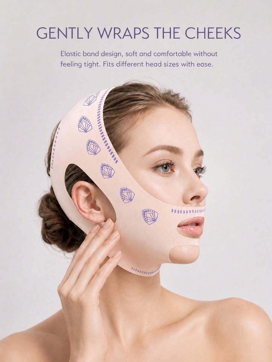 Penyangga Wajah 1 Bagian, Tali Dagu Lembut dan Sangat Elastis yang Dapat Digunakan Kembali, Masker yang Dapat Diatur dan Bernapas, Cocok untuk Pria dan Wanita, Nyaman Dipakai Sehari-hari. Tali Dagu / Pita Wajah yang Bernapas - Berwarna merah muda - View 1