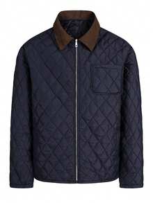 Autumn/Winter Classic Versatile Fitted Casual Jacket With Lapel Design And Diamond Texture - Royal Blue - View 5