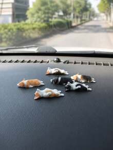 Cute Mini Corgi Car Dashboard Ornament, Realistic Resin Sleeping Puppy Figurine, Creative Fun Car Interior Decor Accessory, Suitable For Decorating Car Center Console - A - View 1