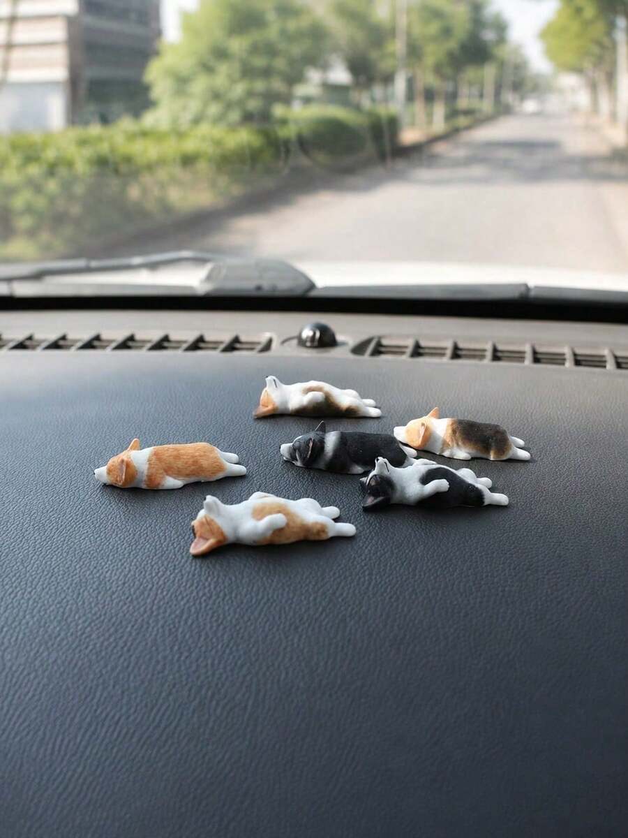 Cute Mini Corgi Car Dashboard Ornament, Realistic Resin Sleeping Puppy Figurine, Creative Fun Car Interior Decor Accessory, Suitable For Decorating Car Center Console - A - View 1