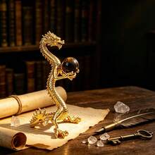 Crystal Ball Stand With Hand-Carved Dragon Pattern, Gold Or Silver Color Options, Desktop Display Ornament, Meditation Altar Decor - 1PC - View 3