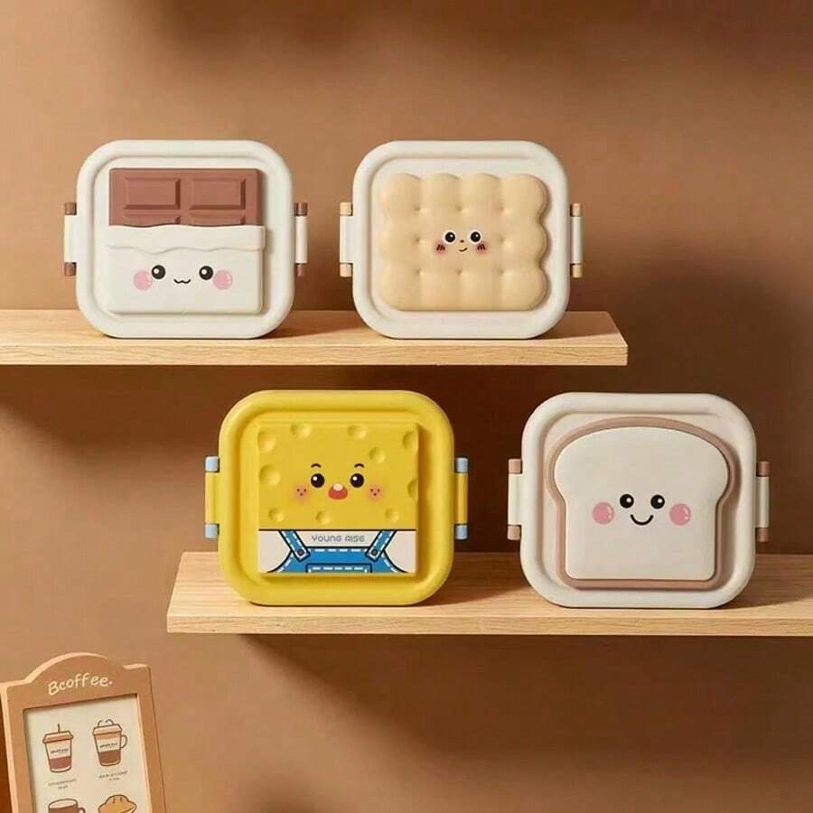 Cute Toast Cheese Shaped Portable Lunch Box, Cartoon Embossed Food Container, Suitable For Home Leisure Meals, Sealed Storage Container, Easy Daily Dining Choice - Multicolor - View 1