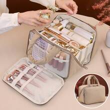 Large‑Capacity Travel Makeup Bag With Brush Storage Pocket, Padded Soft Hand‑Held Cosmetic Organizer, Multi‑Compartment Toiletry Pouch, Portable Skincare Beauty Storage Case For Vacation Daily Use Women - Multicolor - View 8